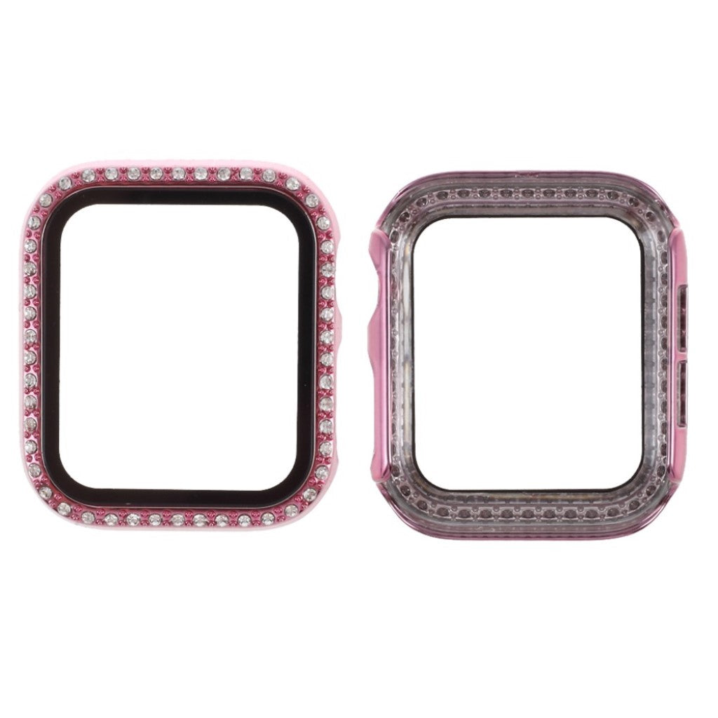 Meget Flot Apple Watch Series 1-3 42mm Cover med Skærmbeskytter i Rhinsten, Silikone og Hærdet Glas - Pink#serie_6