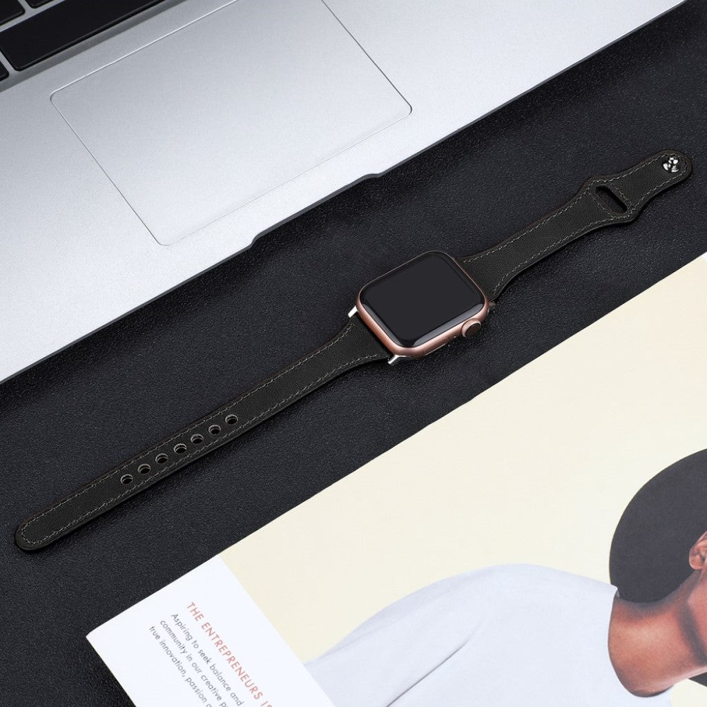 Rigtigt skøn Apple Watch Series 5 40mm Ægte læder Rem - Sort#serie_3
