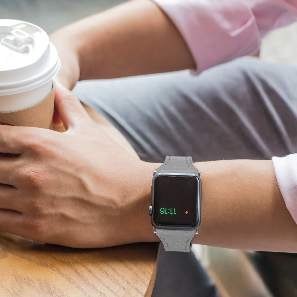 Rigtigt skøn Apple Watch Series 5 40mm Ægte læder Rem - Sølv#serie_5