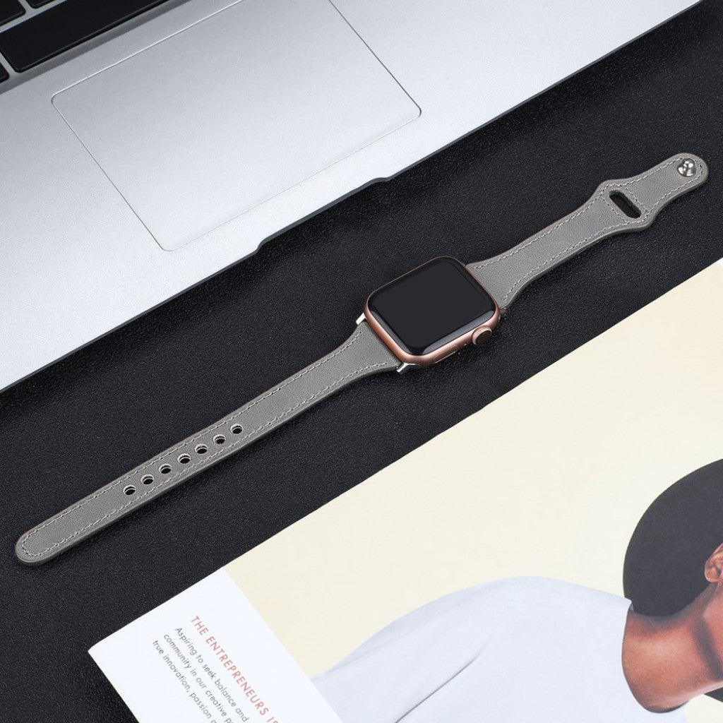 Rigtigt skøn Apple Watch Series 5 40mm Ægte læder Rem - Sølv#serie_5