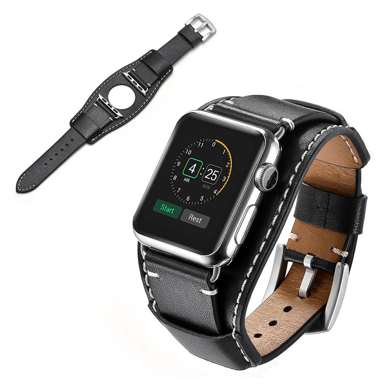  Apple Watch Series 5 40mm / Apple Watch 40mm Ægte læder Rem - Sort#serie_1