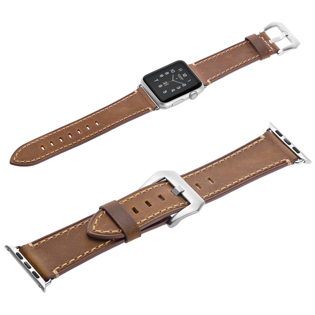  Apple Watch Series 5 40mm / Apple Watch 40mm Ægte læder Rem - Brun#serie_2