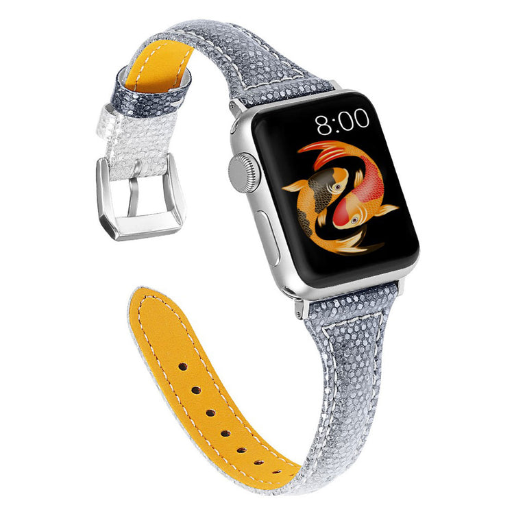 Meget godt Apple Watch Series 5 44mm Ægte læder Rem - Sølv#serie_1