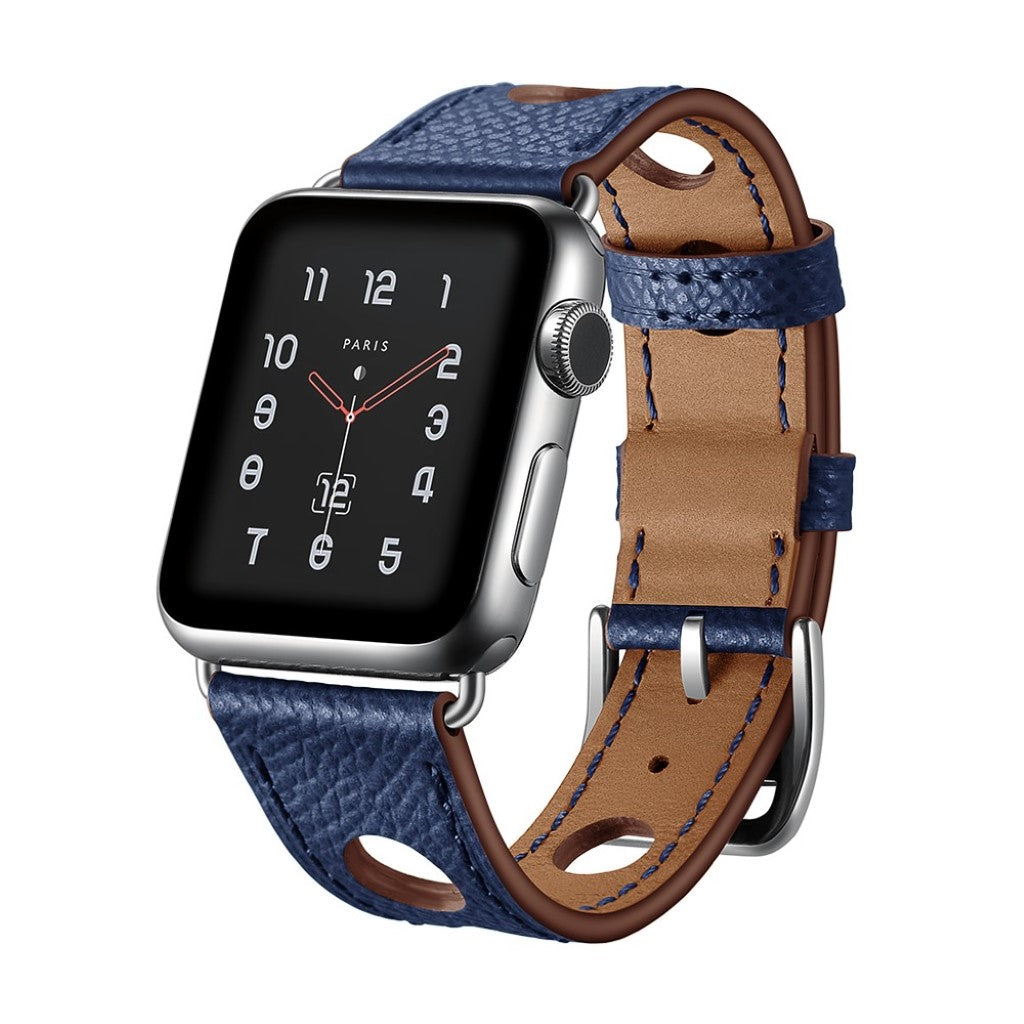 Meget hårdfør Apple Watch Series 5 44mm Ægte læder Rem - Blå#serie_4