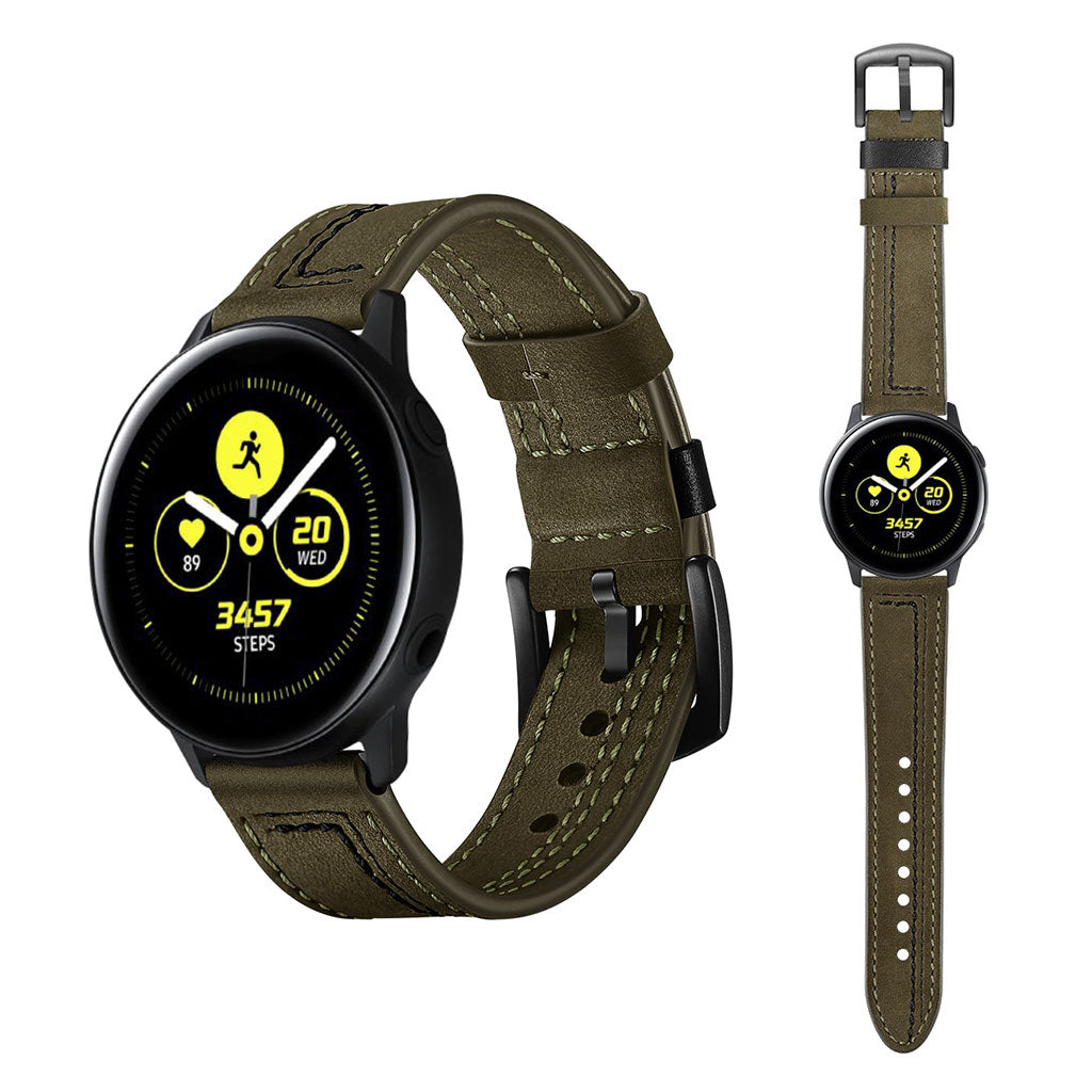 Mega slidstærk Samsung Galaxy Watch Active Ægte læder Rem - Grøn#serie_2