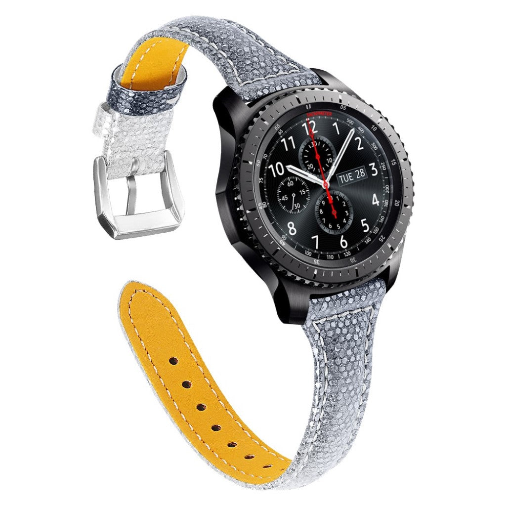 Super fantastisk Samsung Gear S3 Frontier Ægte læder Rem - Sølv#serie_1