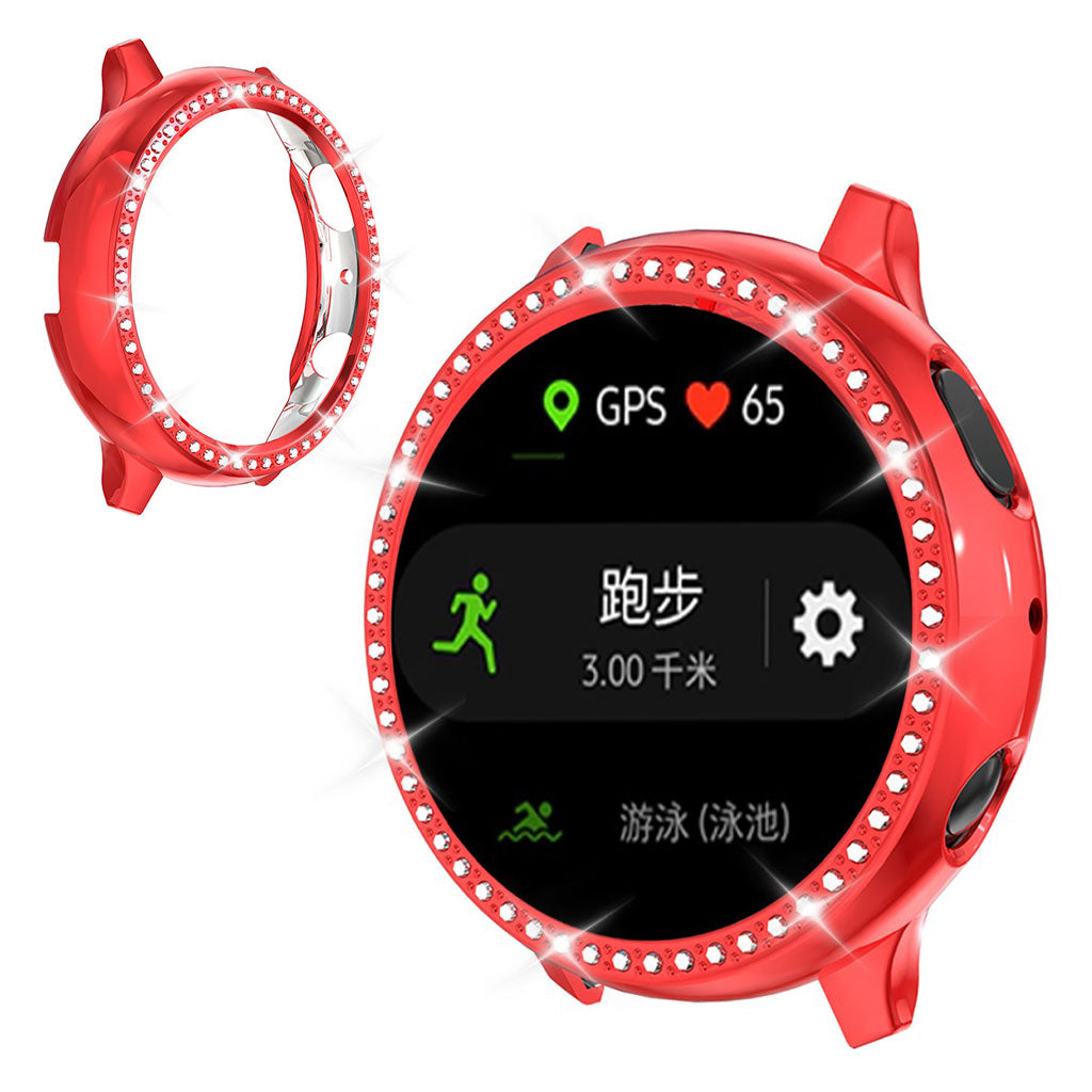 Samsung Galaxy Watch Active 2 - 40mm  Rhinsten og Silikone Bumper  - Rød#serie_3