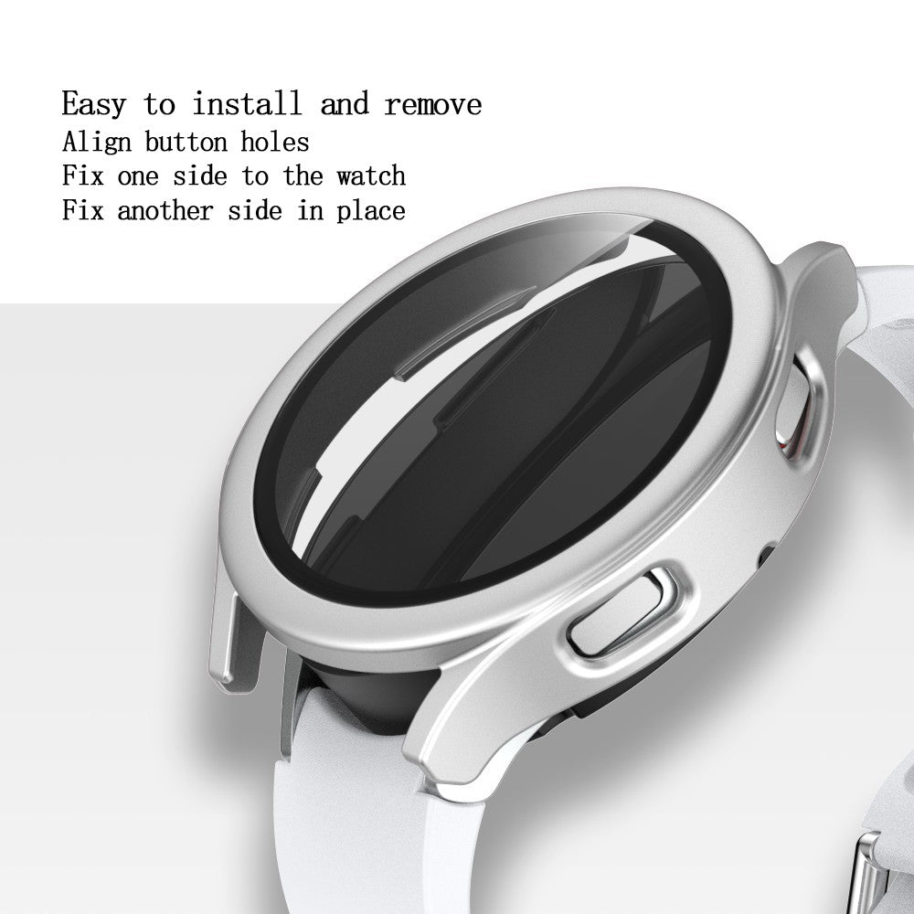 Vildt Flot Samsung Galaxy Watch 4 (44mm) Cover med Skærmbeskytter i Plastik og Hærdet Glas - Sølv#serie_9