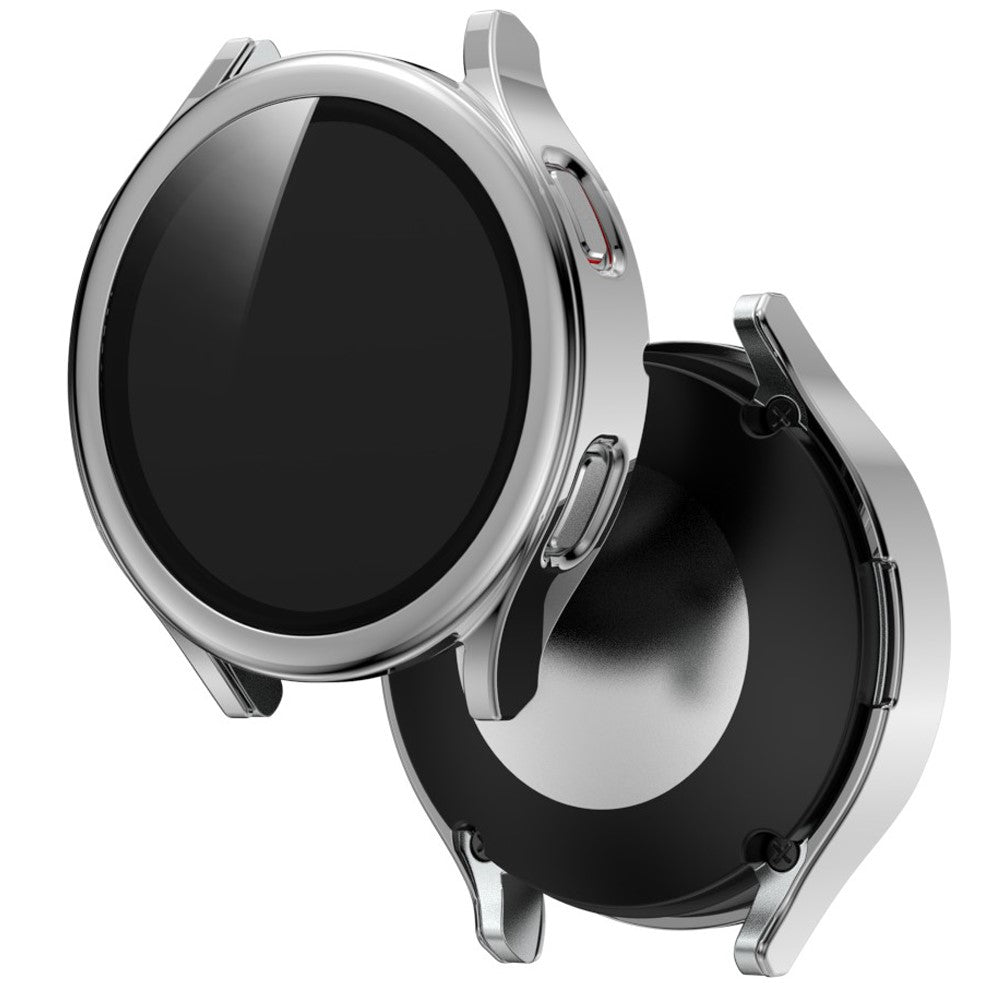 Super Pænt Samsung Galaxy Watch 4 (44mm) Cover med Skærmbeskytter i Plastik og Hærdet Glas - Sølv#serie_5