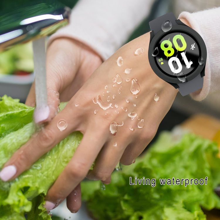 Mega Flot Samsung Galaxy Watch 5 (44mm) / Samsung Galaxy Watch 4 (44mm) Cover med Skærmbeskytter i Plastik og Hærdet Glas - Sort#serie_1