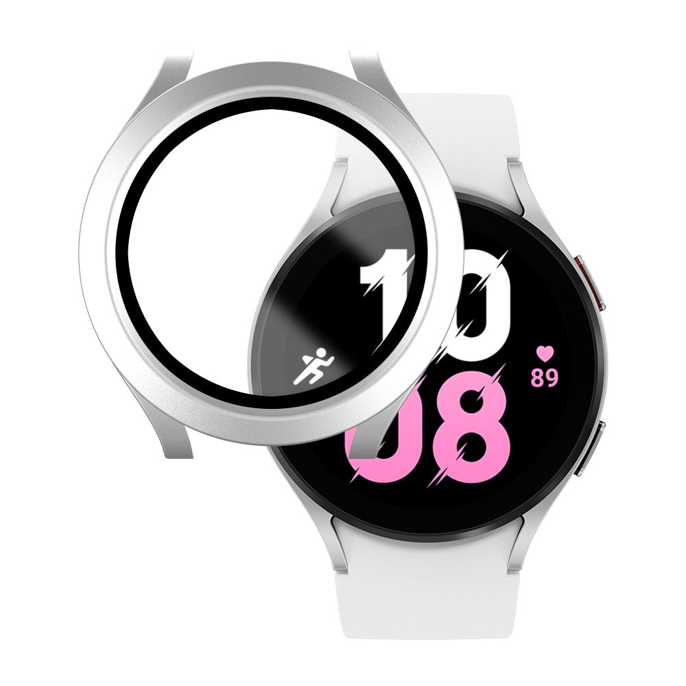 Mega Flot Samsung Galaxy Watch 5 (44mm) / Samsung Galaxy Watch 4 (44mm) Cover med Skærmbeskytter i Plastik og Hærdet Glas - Sølv#serie_11