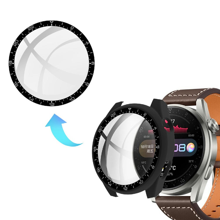 Vildt Godt Huawei Watch 3 Pro Cover med Skærmbeskytter i Plastik og Hærdet Glas - Sort#serie_3