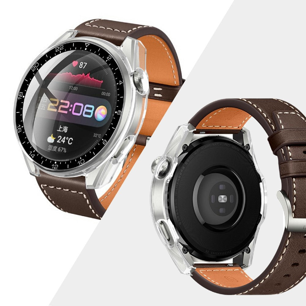 Vildt Godt Huawei Watch 3 Pro Cover med Skærmbeskytter i Plastik og Hærdet Glas - Gennemsigtig#serie_5