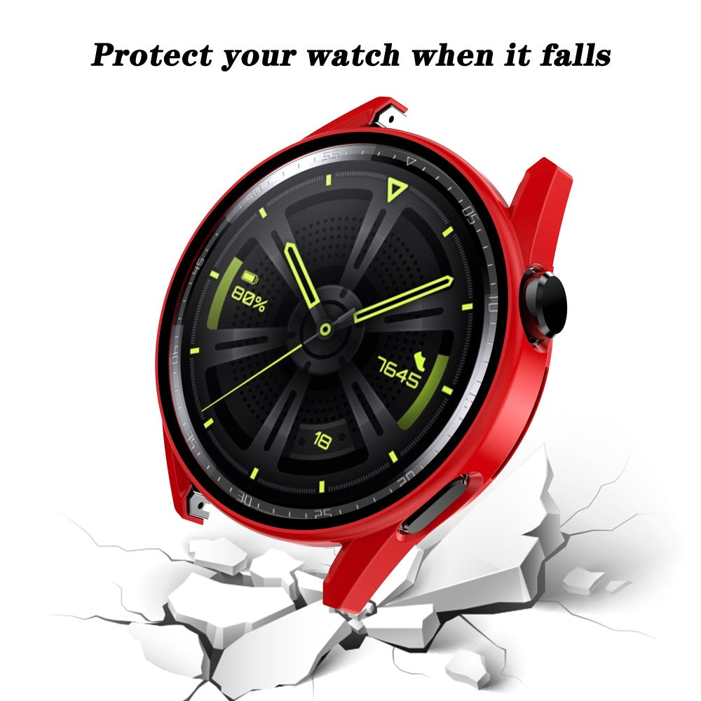 Mega Fint Huawei Watch GT 3 (42mm) Cover med Skærmbeskytter i Plastik og Hærdet Glas - Rød#serie_5