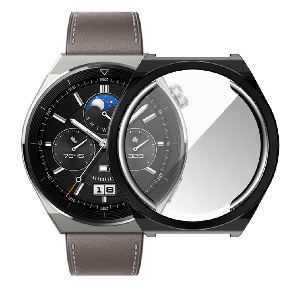 Mega Flot Huawei Watch GT 3 Pro 43mm Cover med Skærmbeskytter i Silikone - Sort#serie_2