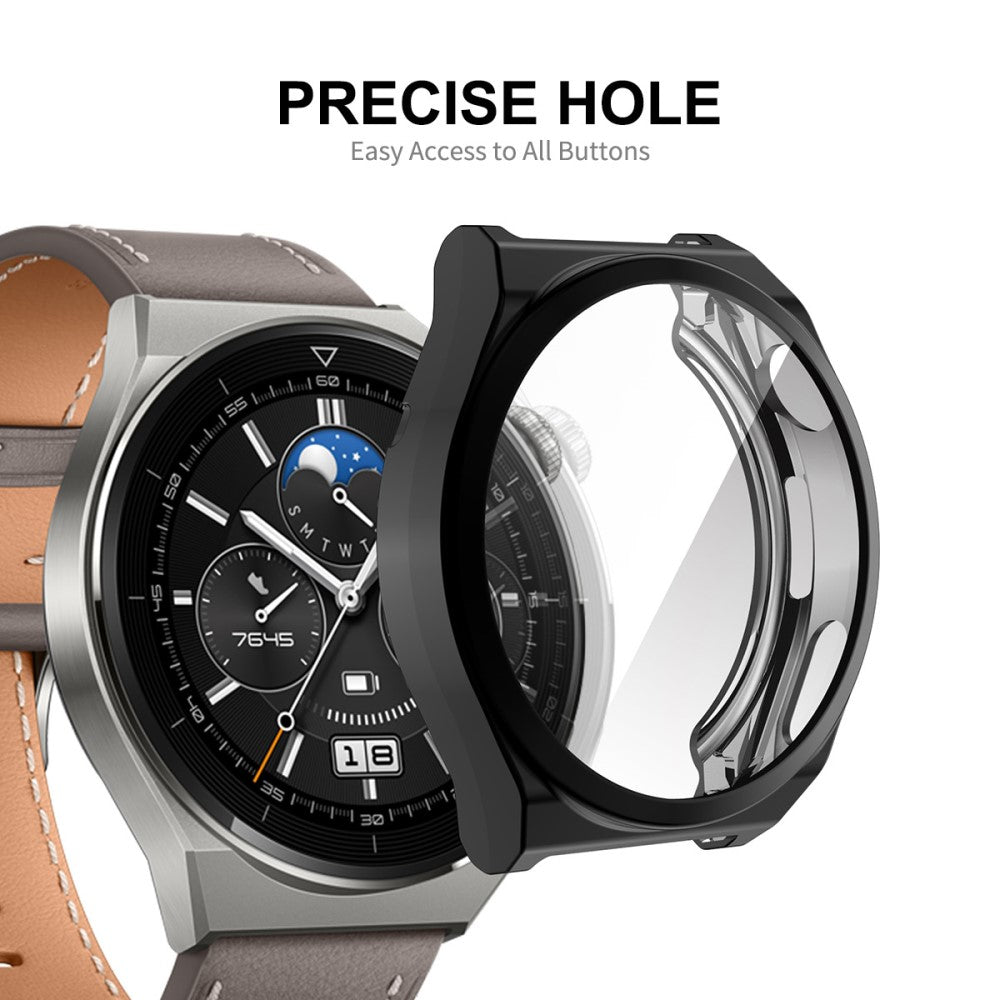 Rigtigt Fint Huawei Watch GT 3 Pro 43mm Cover med Skærmbeskytter i Silikone og Hærdet Glas - Sort#serie_1