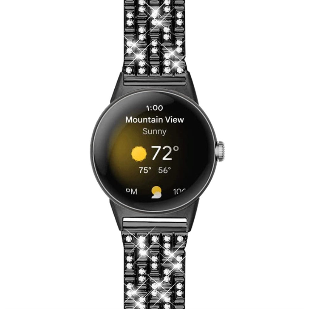 Stilfuld Google Pixel Watch Metal og Rhinsten Rem - Sort#serie_1