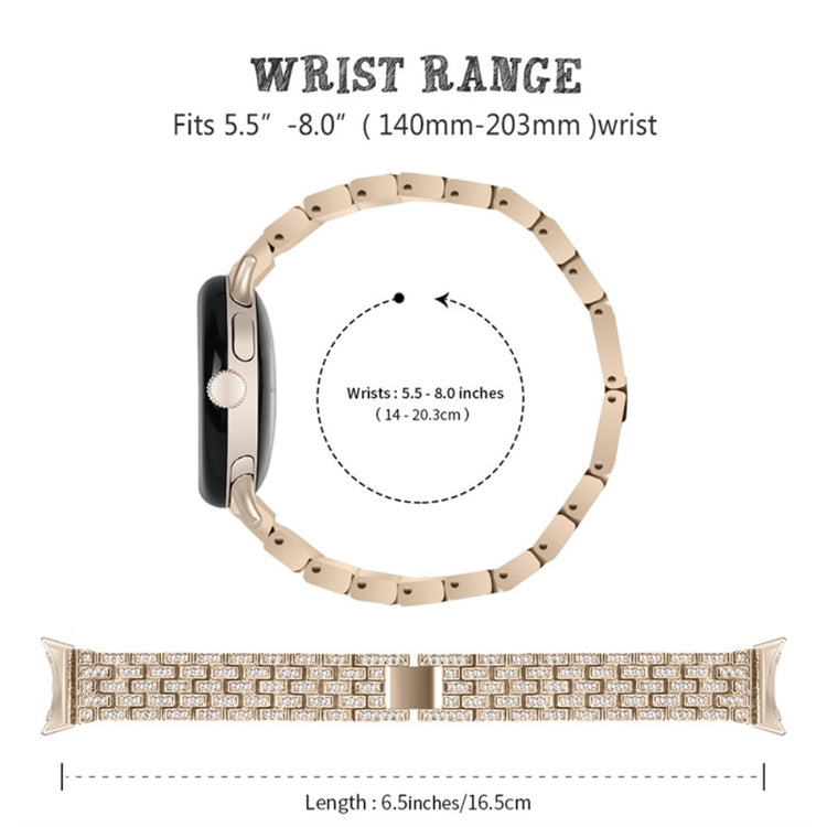 Stilfuld Google Pixel Watch Metal og Rhinsten Rem - Guld#serie_4