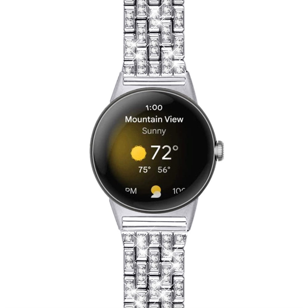 Stilfuld Google Pixel Watch Metal og Rhinsten Rem - Sølv#serie_5