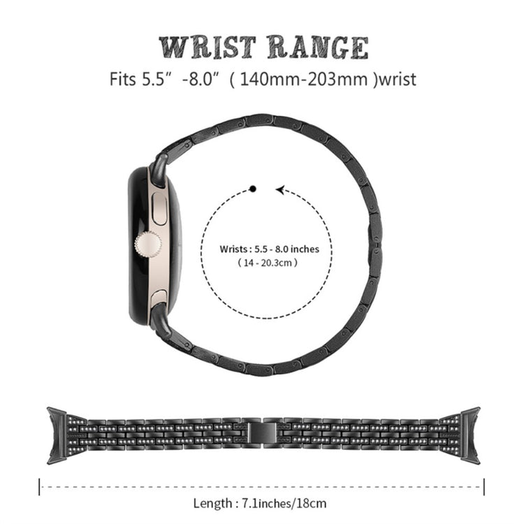 Super slidstærk Google Pixel Watch Metal og Rhinsten Rem - Sort#serie_1