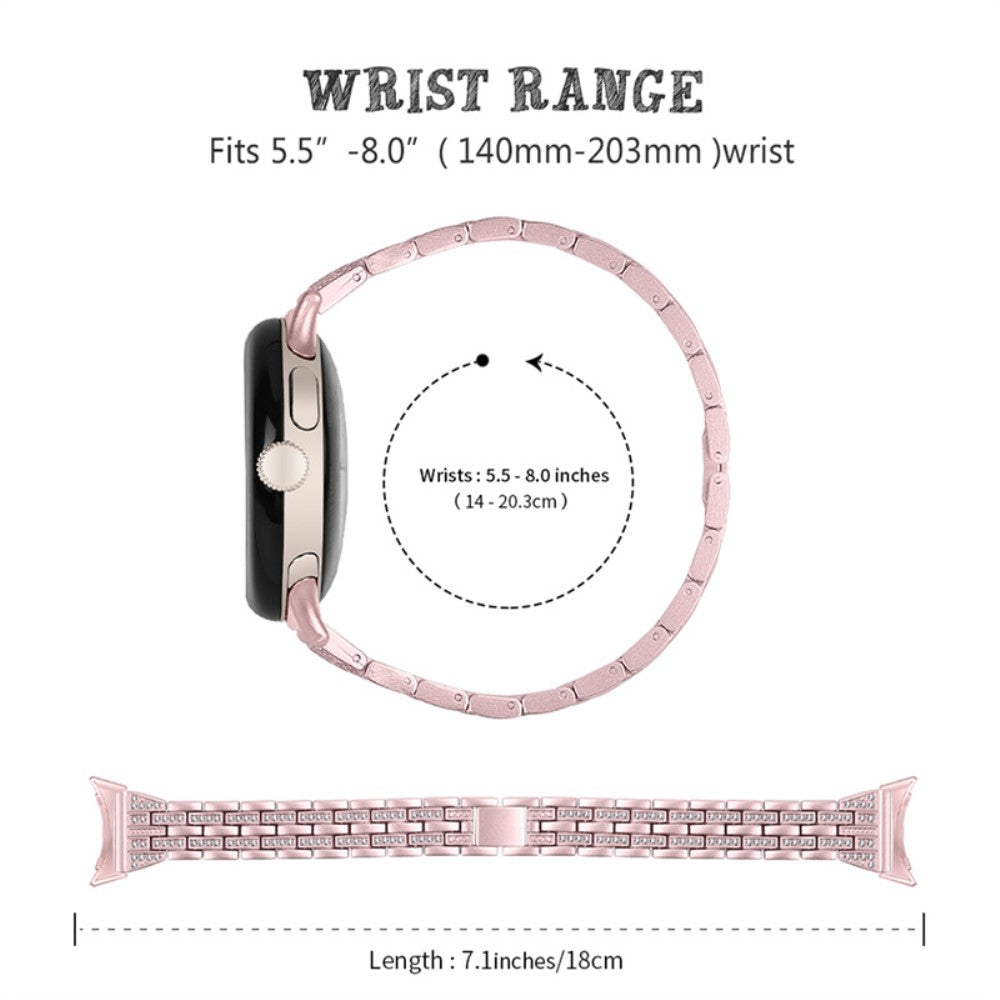 Super slidstærk Google Pixel Watch Metal og Rhinsten Rem - Pink#serie_2