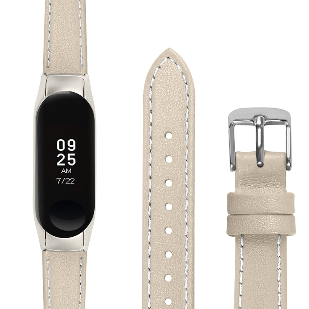 Meget fint Xiaomi Mi Band 7 Ægte læder Urrem - Hvid#serie_9