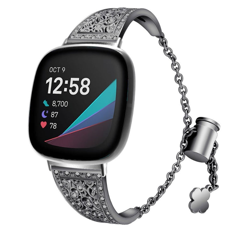 Yndigt Fitbit Versa 3 / Fitbit Sense Metal og Rhinsten Rem - Sort#serie_1