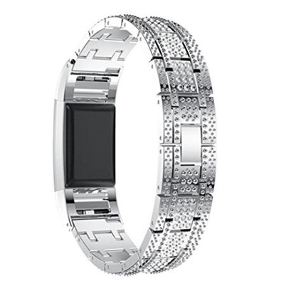 Super smuk Fitbit Charge 2 Metal og Rhinsten Rem - Sølv#serie_2