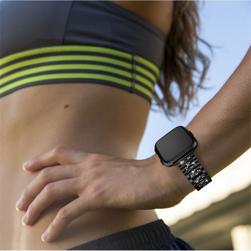Super cool Fitbit Versa Metal og Rhinsten Rem - Sort#serie_5