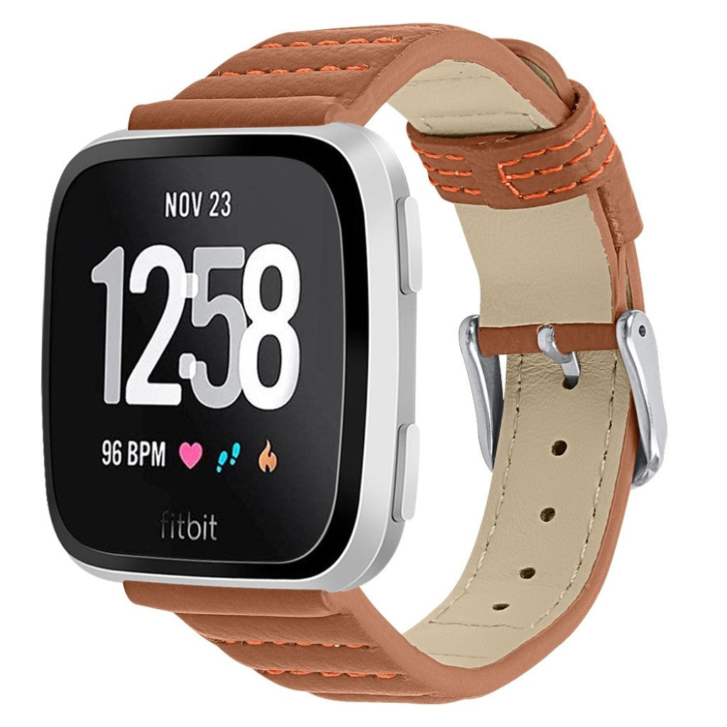 Kønt Fitbit Versa Lite Ægte læder Rem - Brun#serie_4