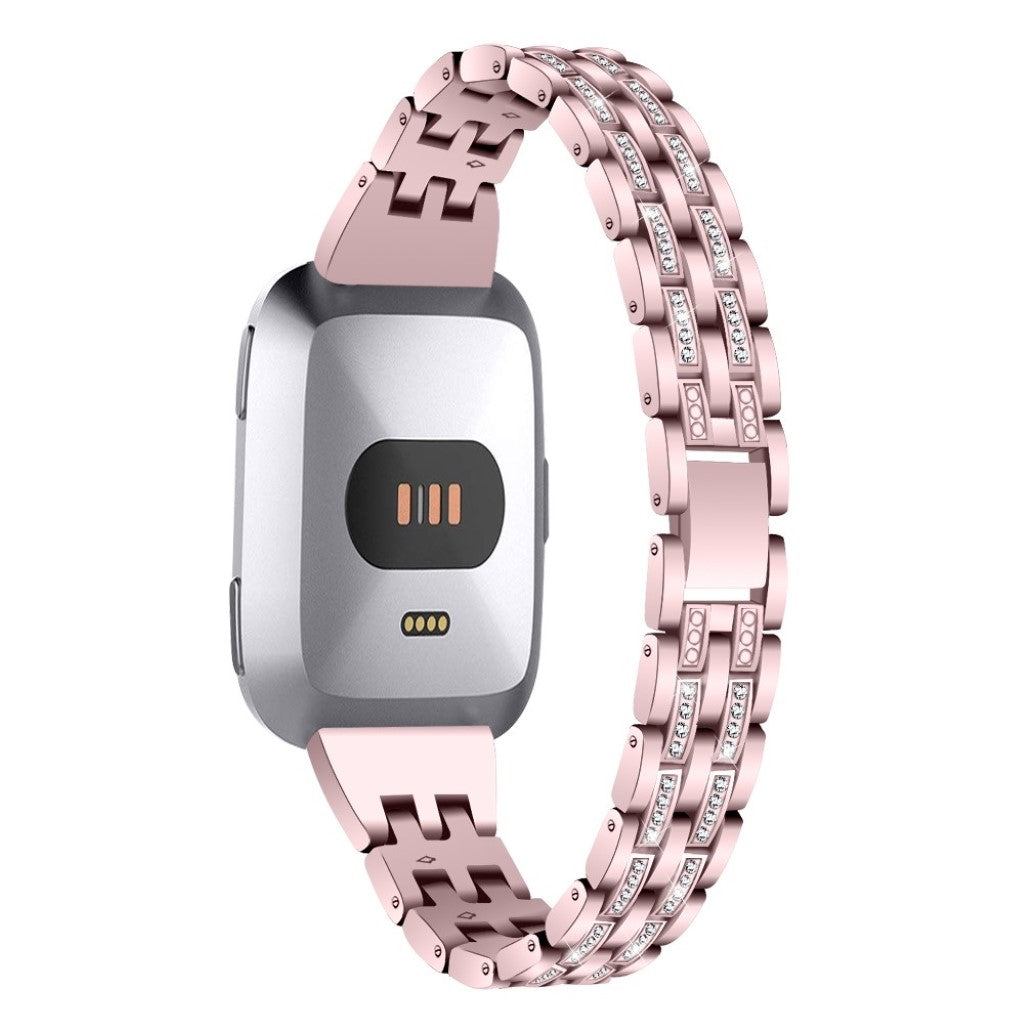 Kønt Fitbit Versa Metal og Rhinsten Rem - Pink#serie_3