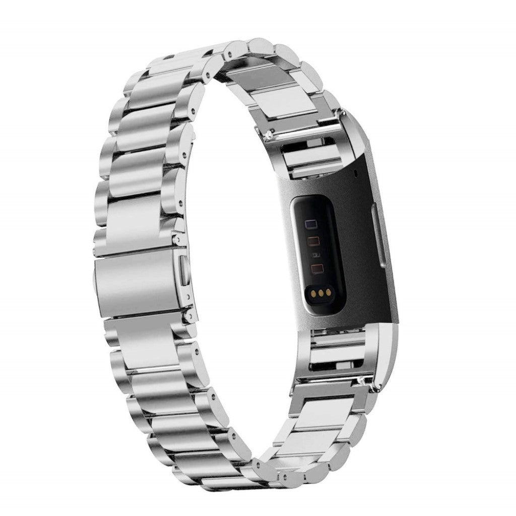 Meget slidstærk Fitbit Charge 3 Metal Rem - Sølv#serie_3