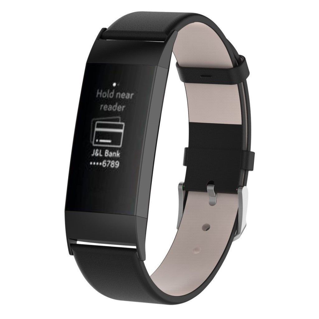 Rigtigt elegant Fitbit Charge 3 Ægte læder Rem - Sort#serie_1