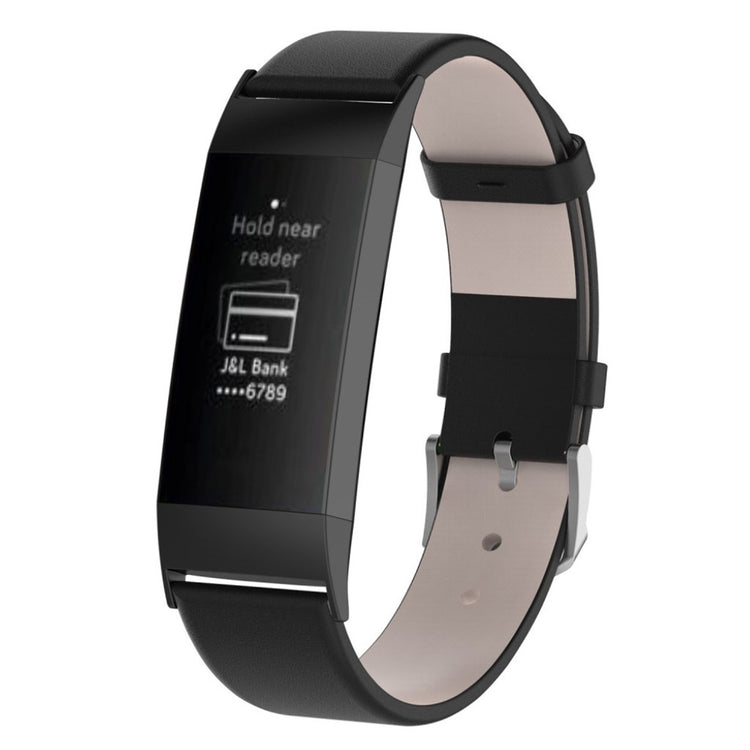 Rigtigt elegant Fitbit Charge 3 Ægte læder Rem - Sort#serie_1