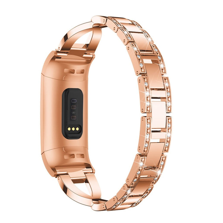 Meget flot Fitbit Charge 3 Metal og Rhinsten Rem - Pink#serie_3