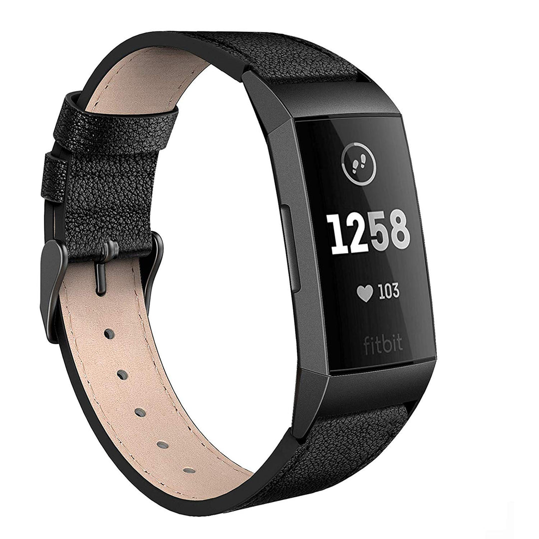 Rigtigt holdbart Fitbit Charge 3 Ægte læder Rem - Sort#serie_1