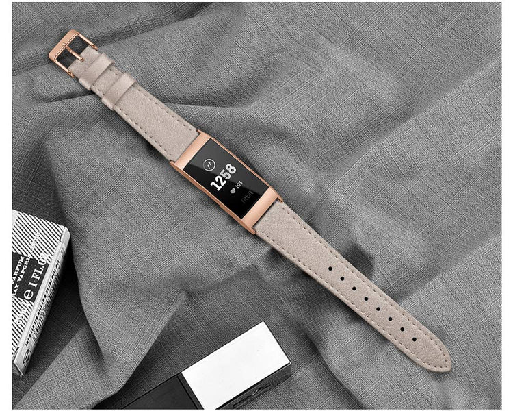 Rigtigt holdbart Fitbit Charge 3 Ægte læder Rem - Beige#serie_3