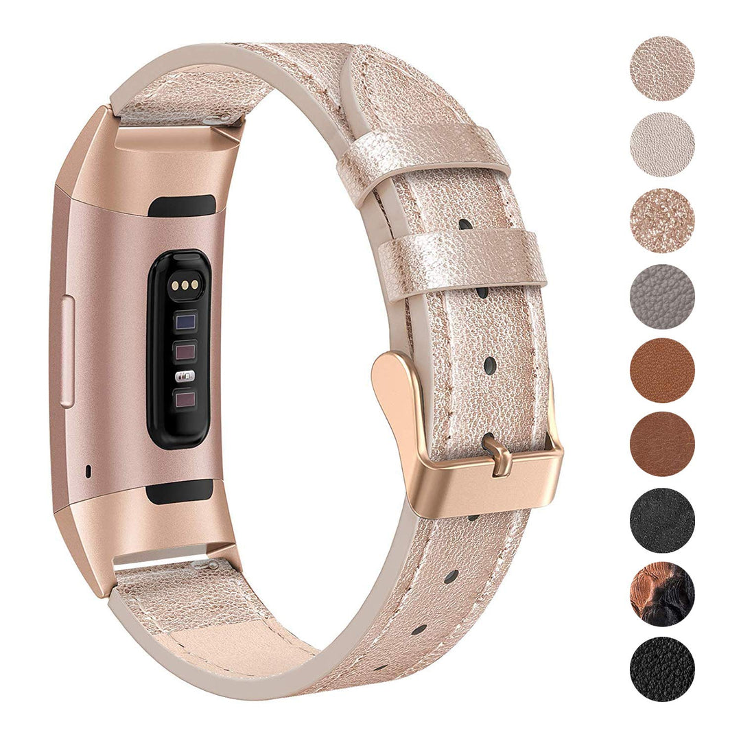 Rigtigt holdbart Fitbit Charge 3 Ægte læder Rem - Pink#serie_8