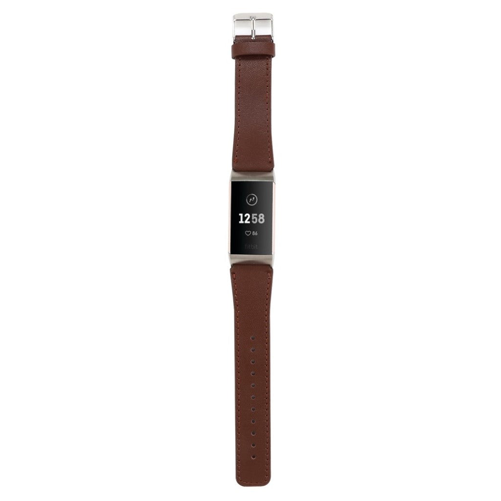 Meget komfortabel Fitbit Charge 3 Ægte læder Rem - Brun#serie_1