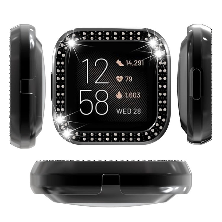 Fitbit Versa 2  Rhinsten og Silikone Bumper  - Sort#serie_3