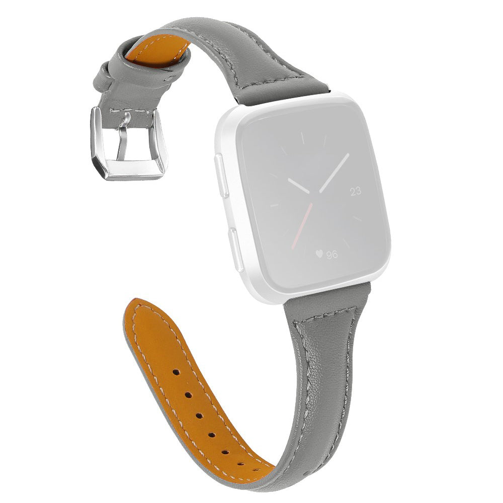 Elegant Fitbit Versa 2 / Fitbit Versa Lite Ægte læder Rem - Sølv#serie_6
