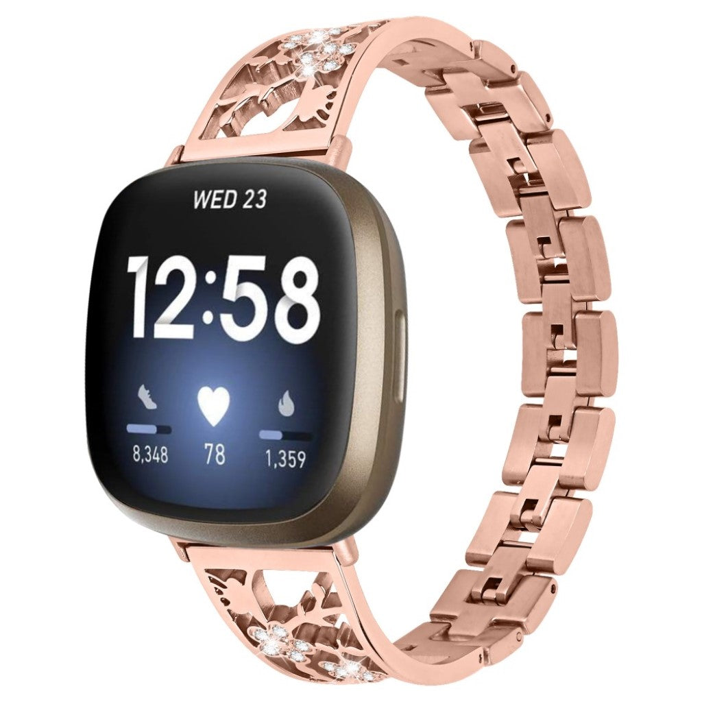 Fed Fitbit Versa 3 / Fitbit Sense Metal og Rhinsten Rem - Pink#serie_3