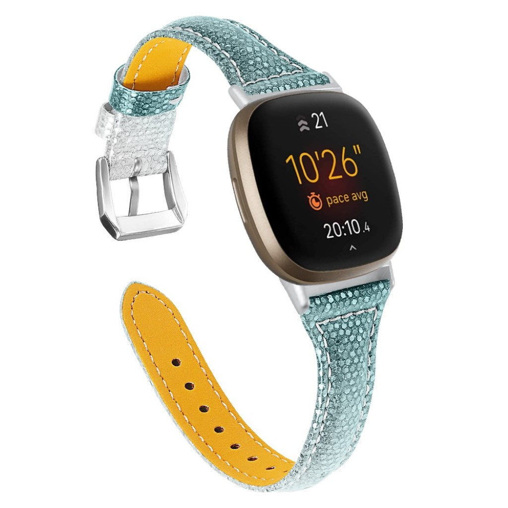 Mega smuk Fitbit Versa 3 / Fitbit Sense Ægte læder Rem - Grøn#serie_5