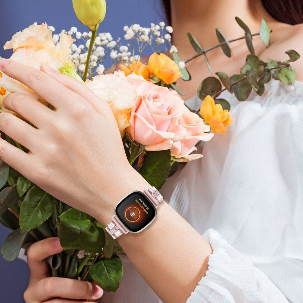 Godt Fitbit Versa 3 / Fitbit Sense Metal og Rhinsten Rem - Pink#serie_4