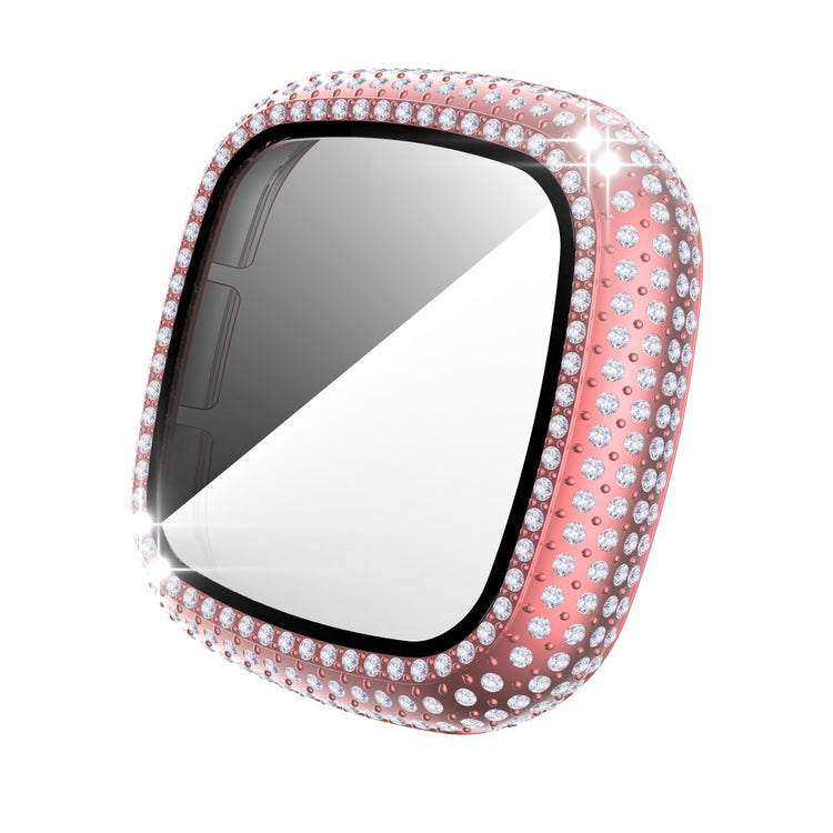Super Fed Fitbit Versa 3 Cover med Skærmbeskytter i Plastik og Rhinsten - Pink#serie_1