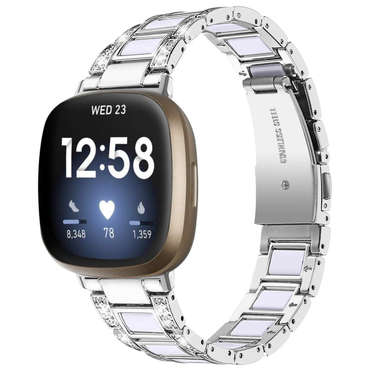 Skøn Fitbit Versa 3 Metal og Rhinsten Rem - Sølv#serie_1