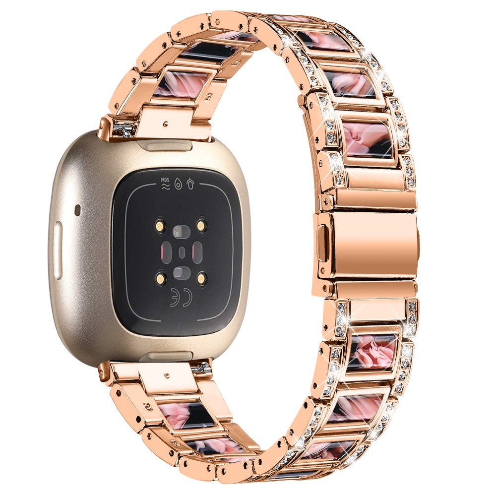 Helt vildt fed Fitbit Versa 3 Metal og Rhinsten Rem - Pink#serie_15