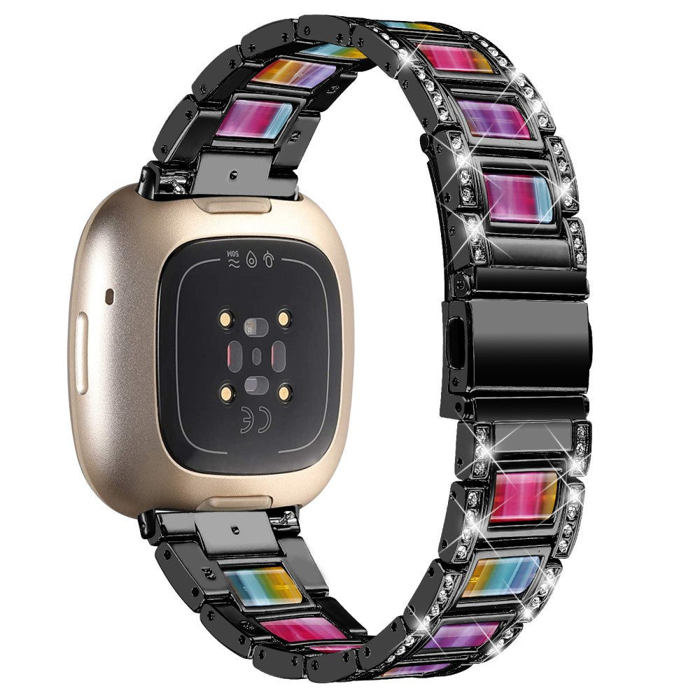 Helt vildt fed Fitbit Versa 3 Metal og Rhinsten Rem - Sort#serie_3