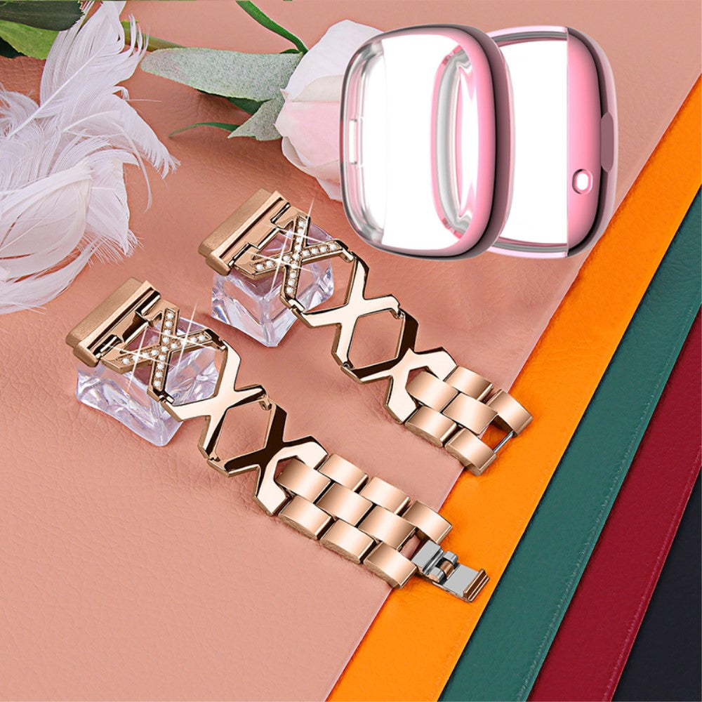 Fitbit Sense / Fitbit Versa 3 Metal Rem med Cover - Pink#serie_4