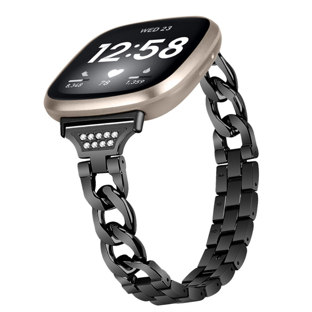 Udsøgt Fitbit Sense / Fitbit Versa 3 Metal og Rhinsten Rem - Sort#serie_1